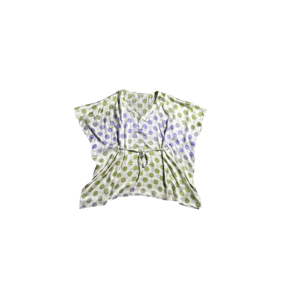 Weill Paris 100% Silk Polka Dot Kaftan Top V Neck Drawstring Waist Women 14